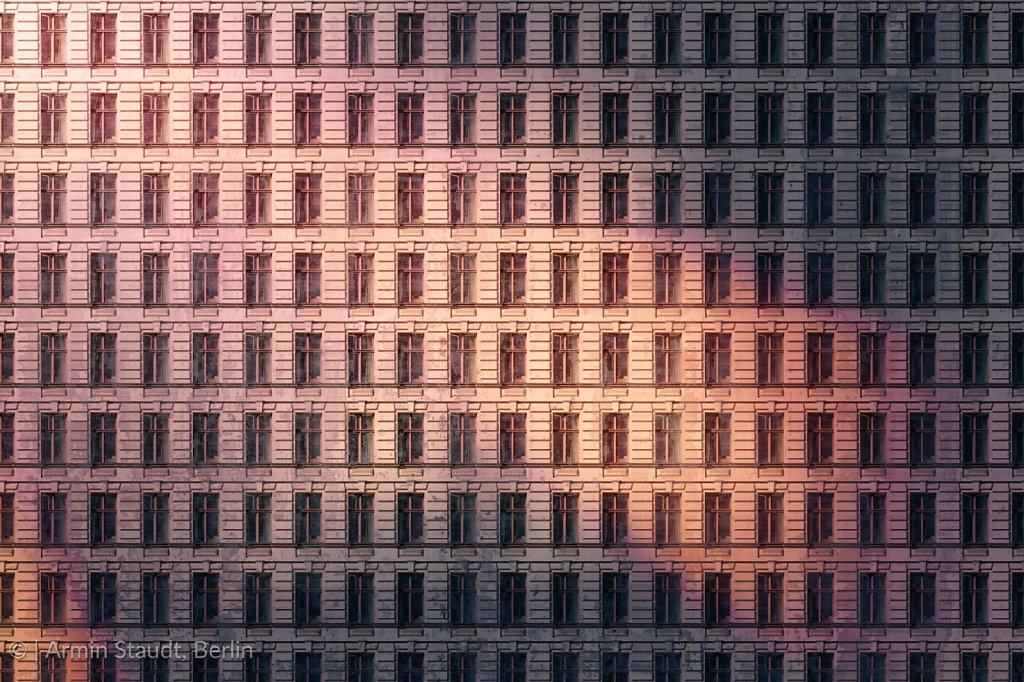 architectural pattern, reflected evening sun on an old berlin house